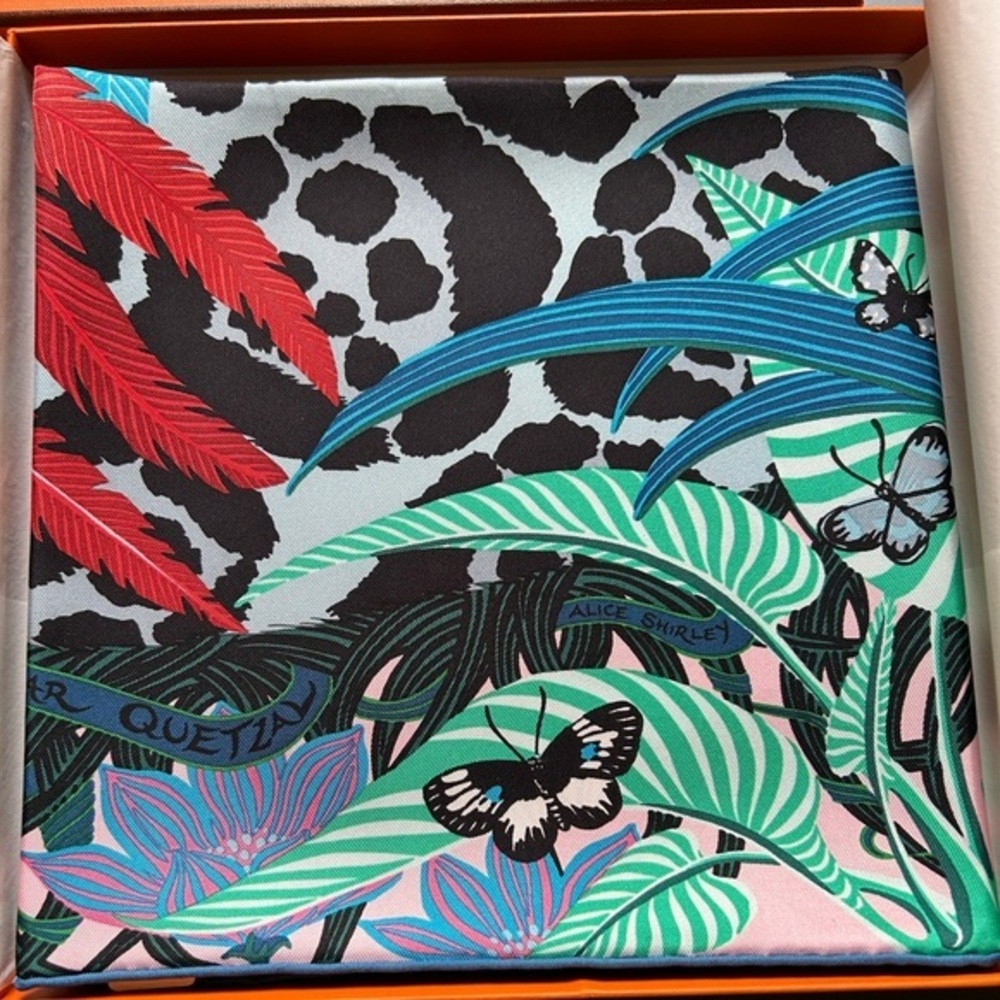 Hermes scarf silk Carre 35" x 35" jaguar quetzal Green Blue Red Black